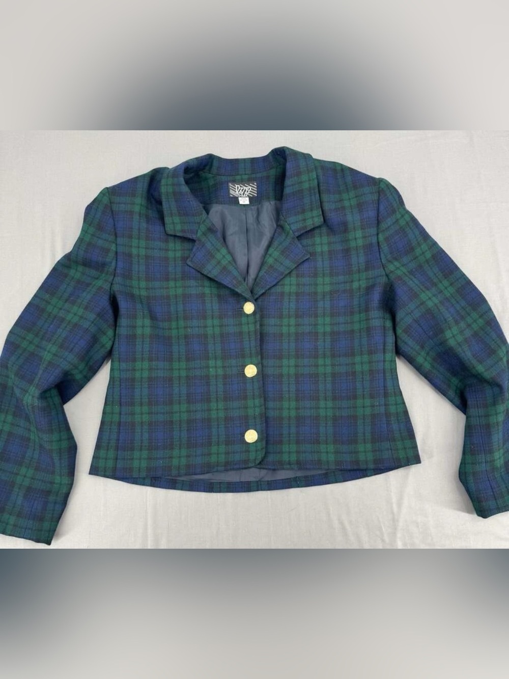 Vintage VGR Black Watch Tartan 100% Wool Blazer Womens 12 USA Gold Crest Buttons